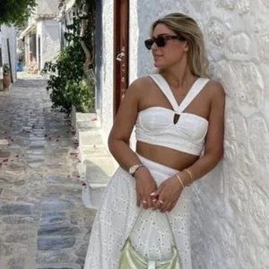 ZARA PASSEMENTERIE EMBROIDERED BUSTIER WHITE SIZE XS  2785/972